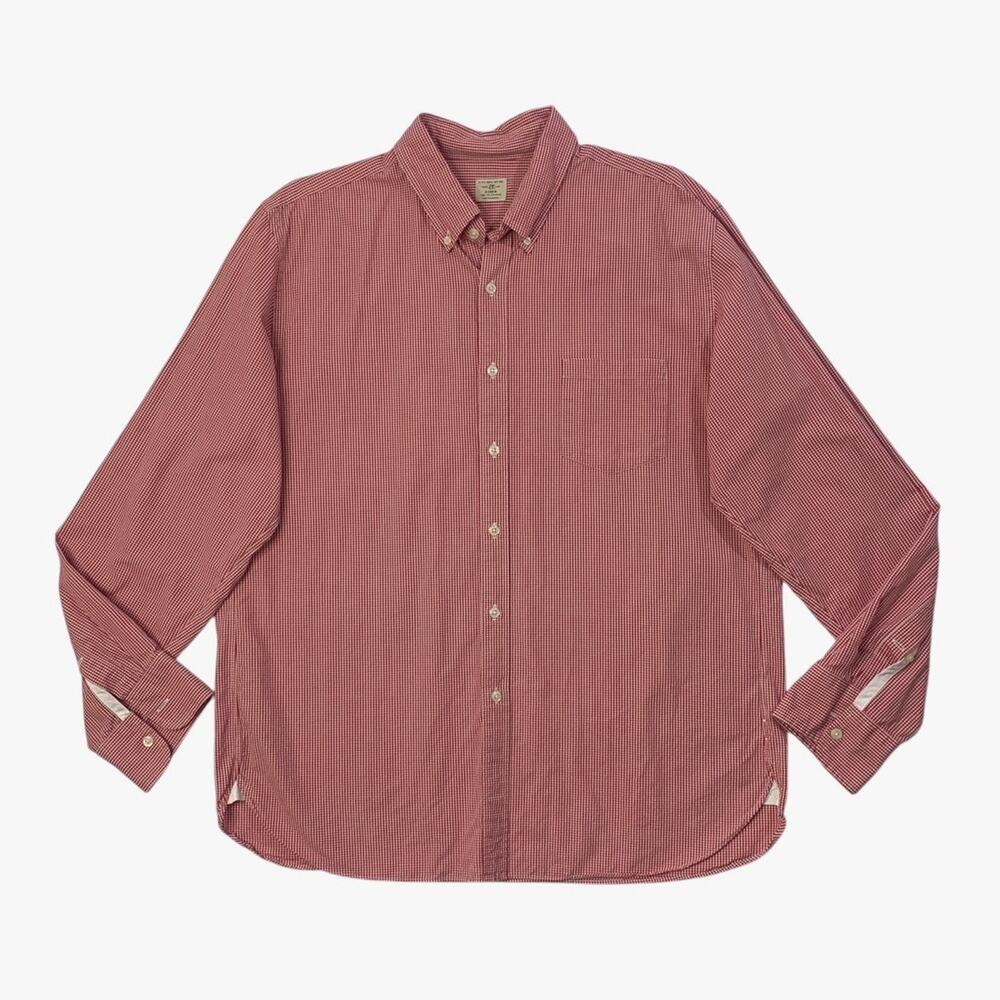 J Crew Shirt Mens XL Extra Large Red White Cotton Check Gingham Button Down